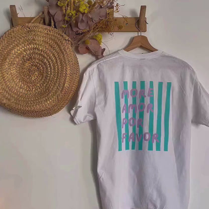 T-shirt Blanc imprimé More Amor Por Favor